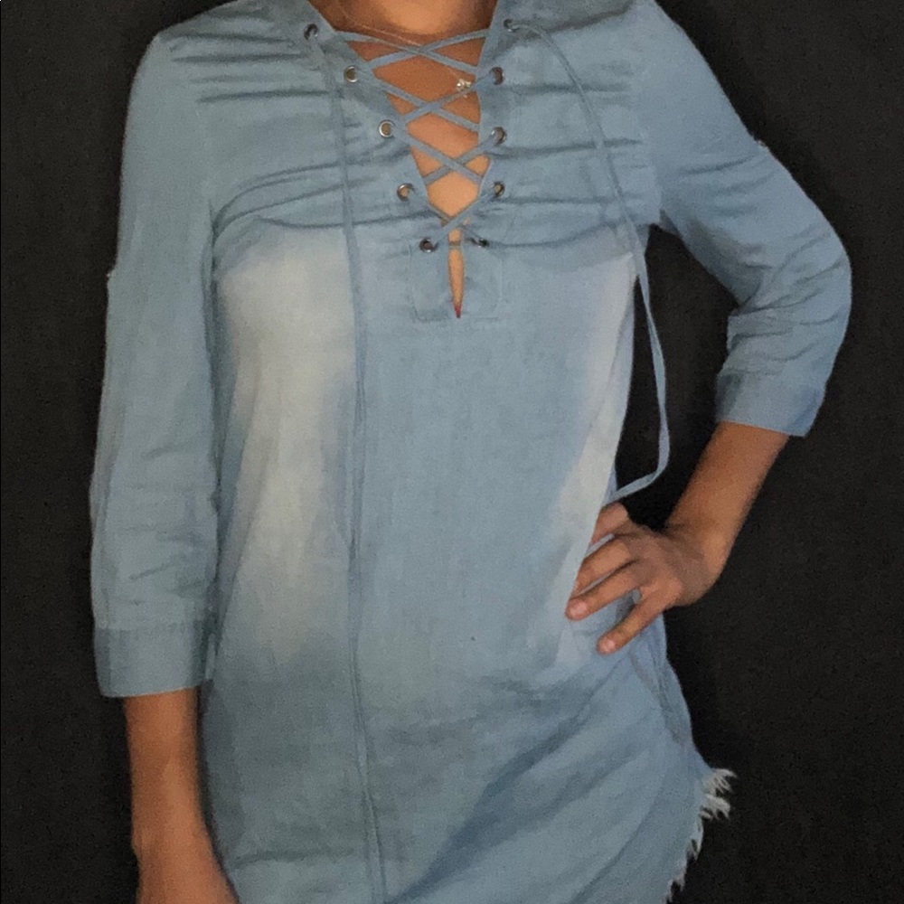 Faux Denim Shirtdress